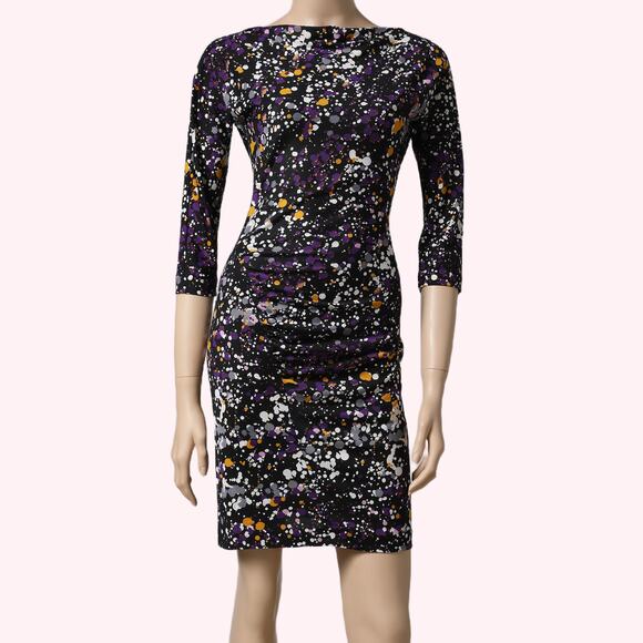 DIANE VON FURSTENBERG Multicolor Paint Splatter Long Sleeve Silk Dress - Picture 1 of 6